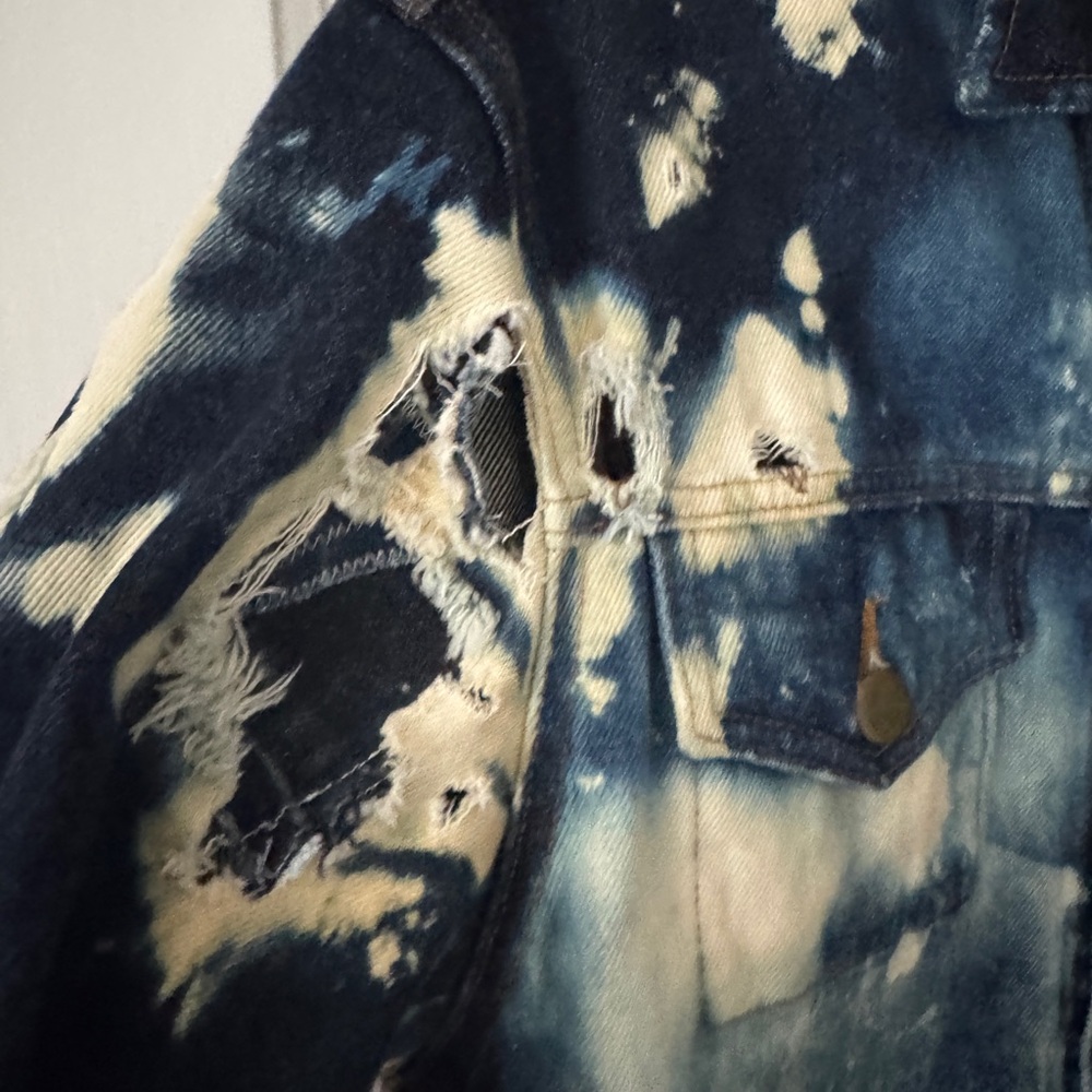 Distressed Tie-Dye Denim Jacket Artisan Made Unique - Picture 13 of 16